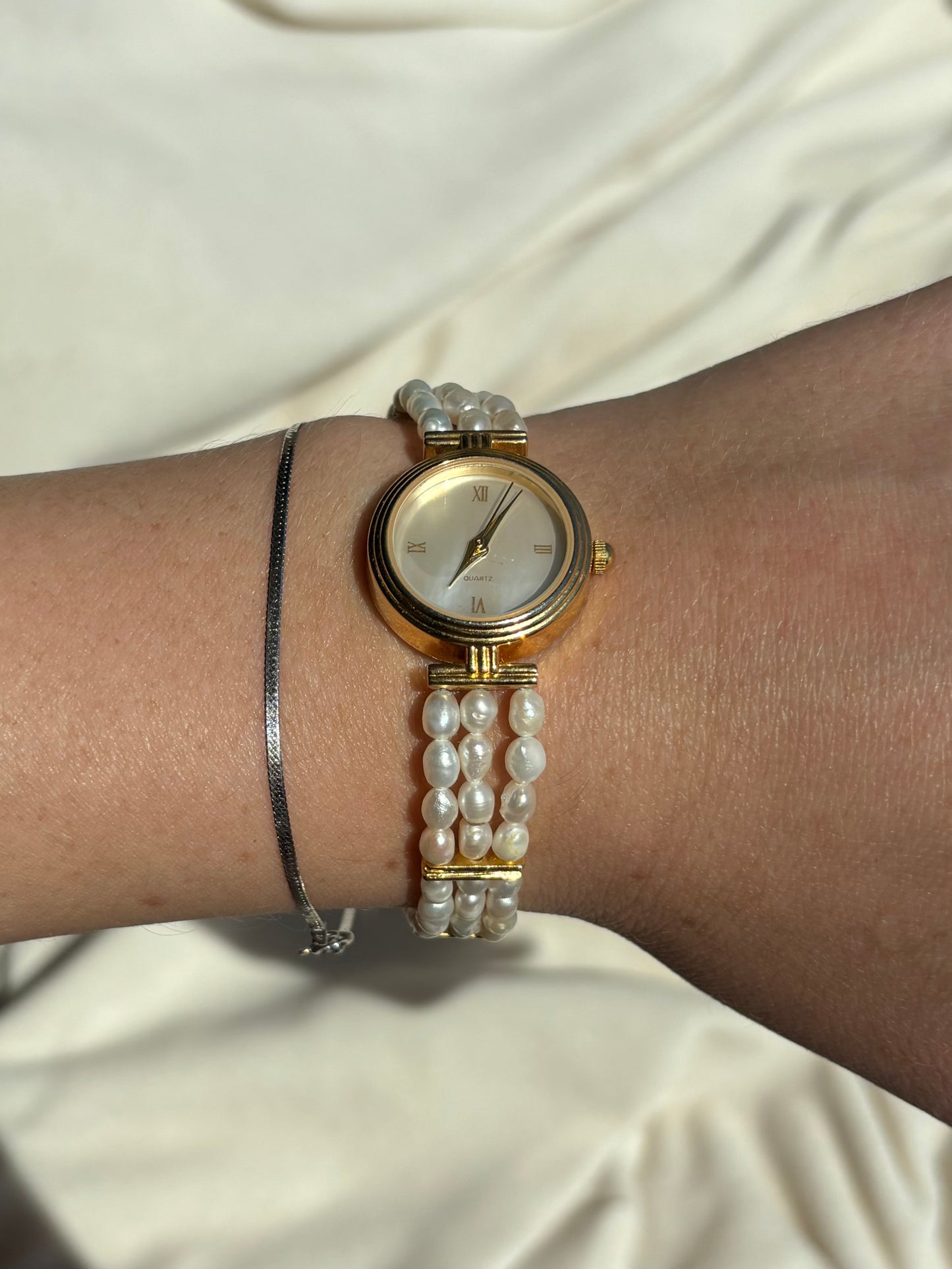 vintage gold fresh water pearl watch - working