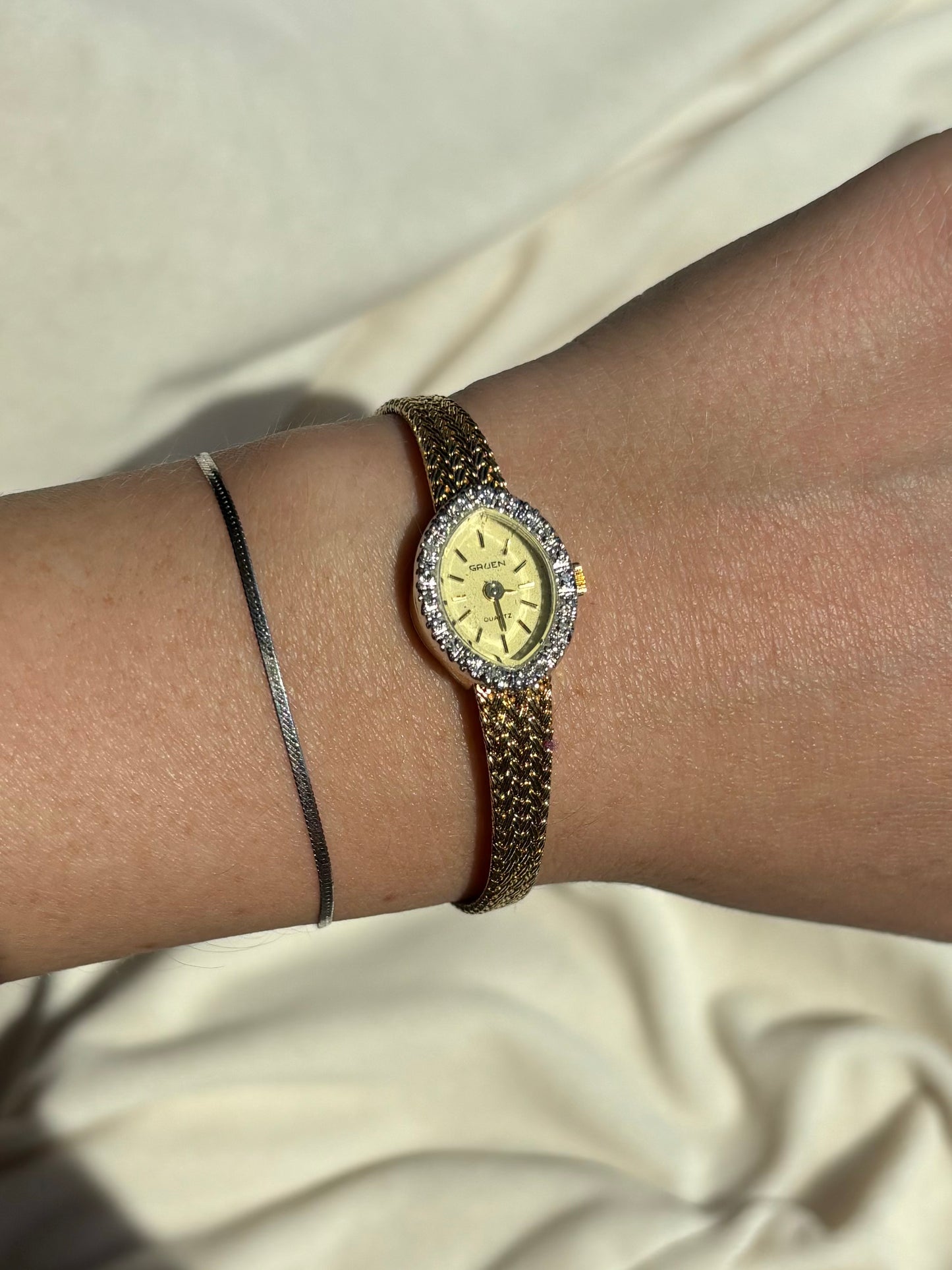 dainty vintage diamond filled bezel watch