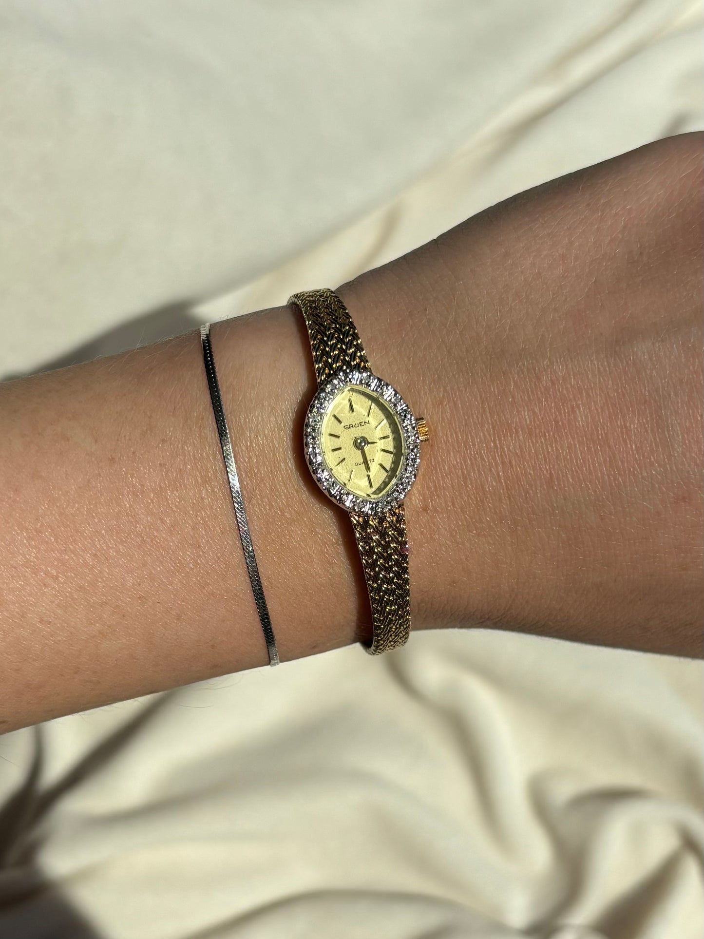 dainty vintage diamond filled bezel watch