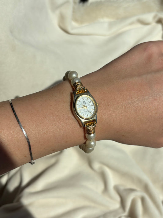 vintage faux pearl strand watch - working