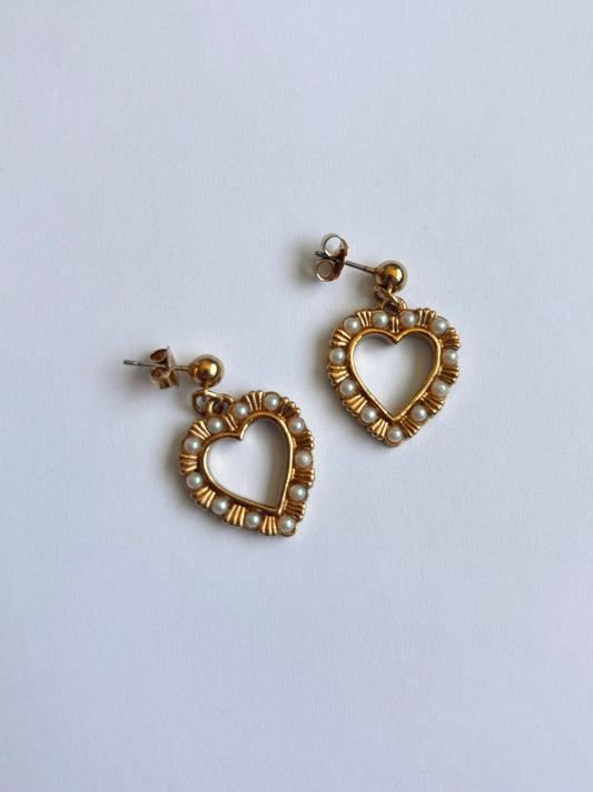 vintage gold heart avon earrings