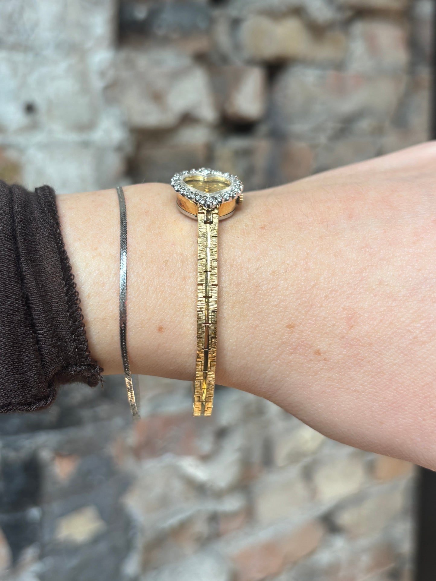 Rare Diamond Bezel Heart Helbros Watch - Working