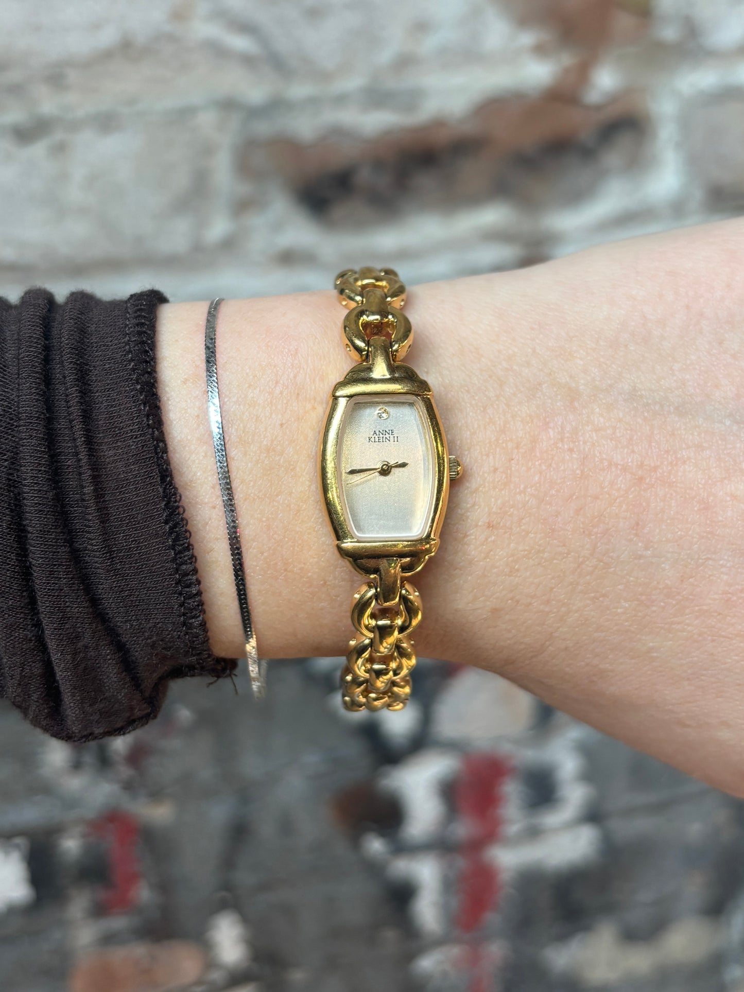 vintage dainty gold chain watch - working