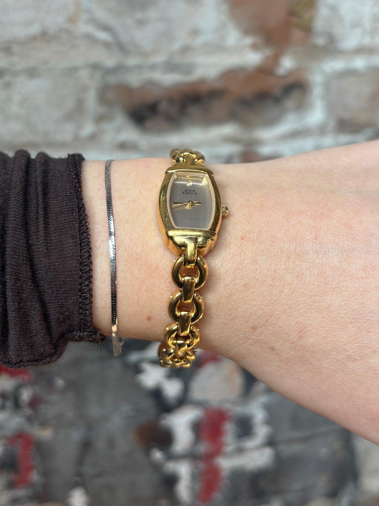 vintage dainty gold chain watch - working