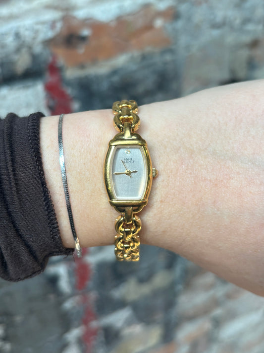 vintage dainty gold chain watch - working