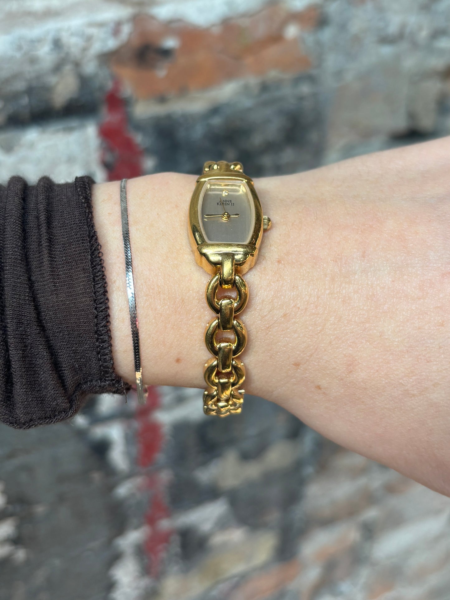 vintage dainty gold chain watch - working