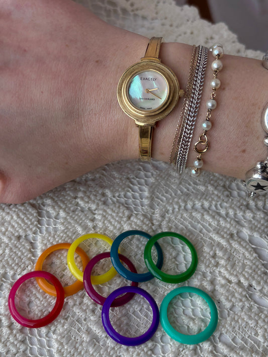 Gold Pearl Dial Interchangeable Bezel Watch