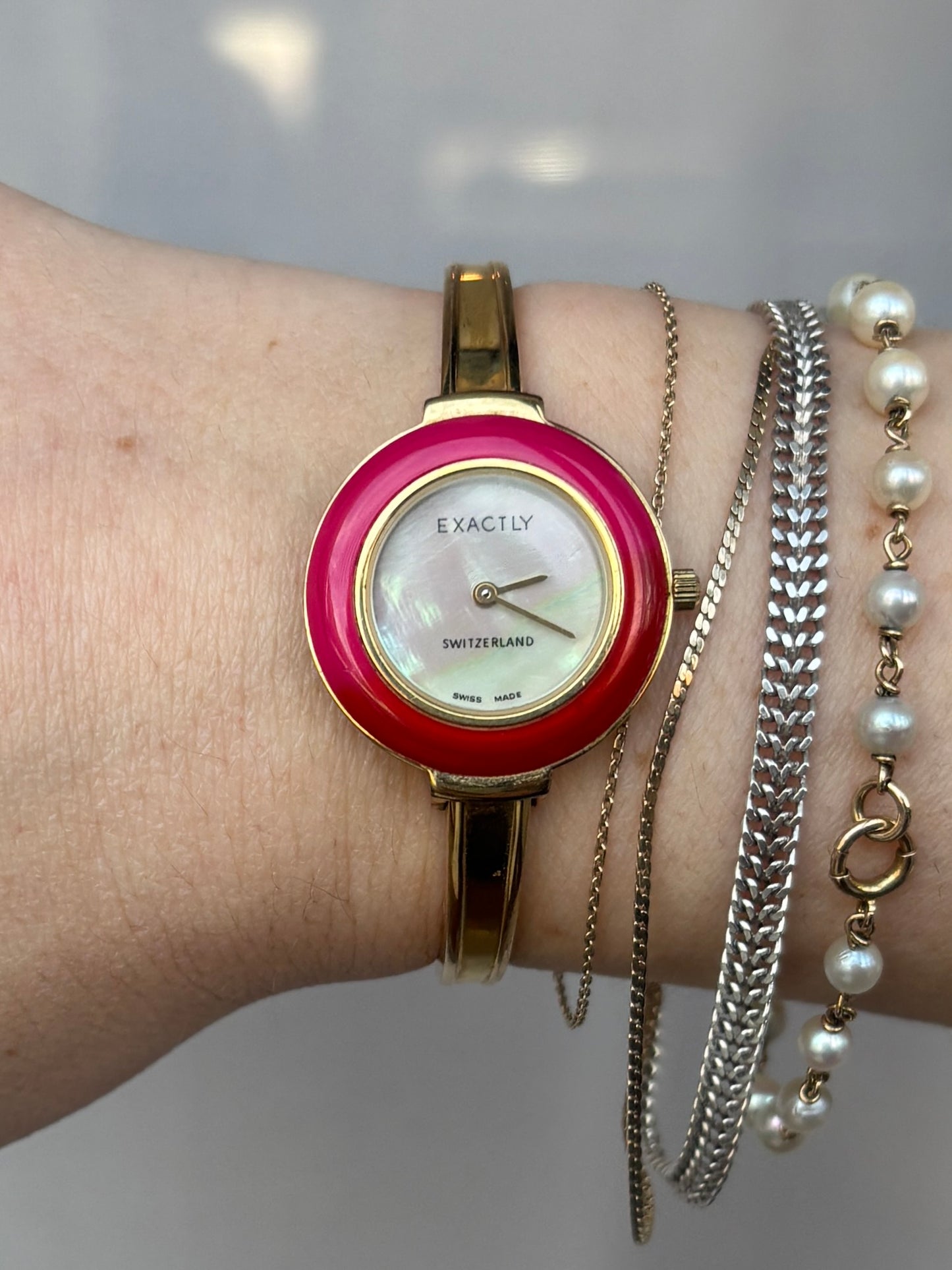 Gold Pearl Dial Interchangeable Bezel Watch
