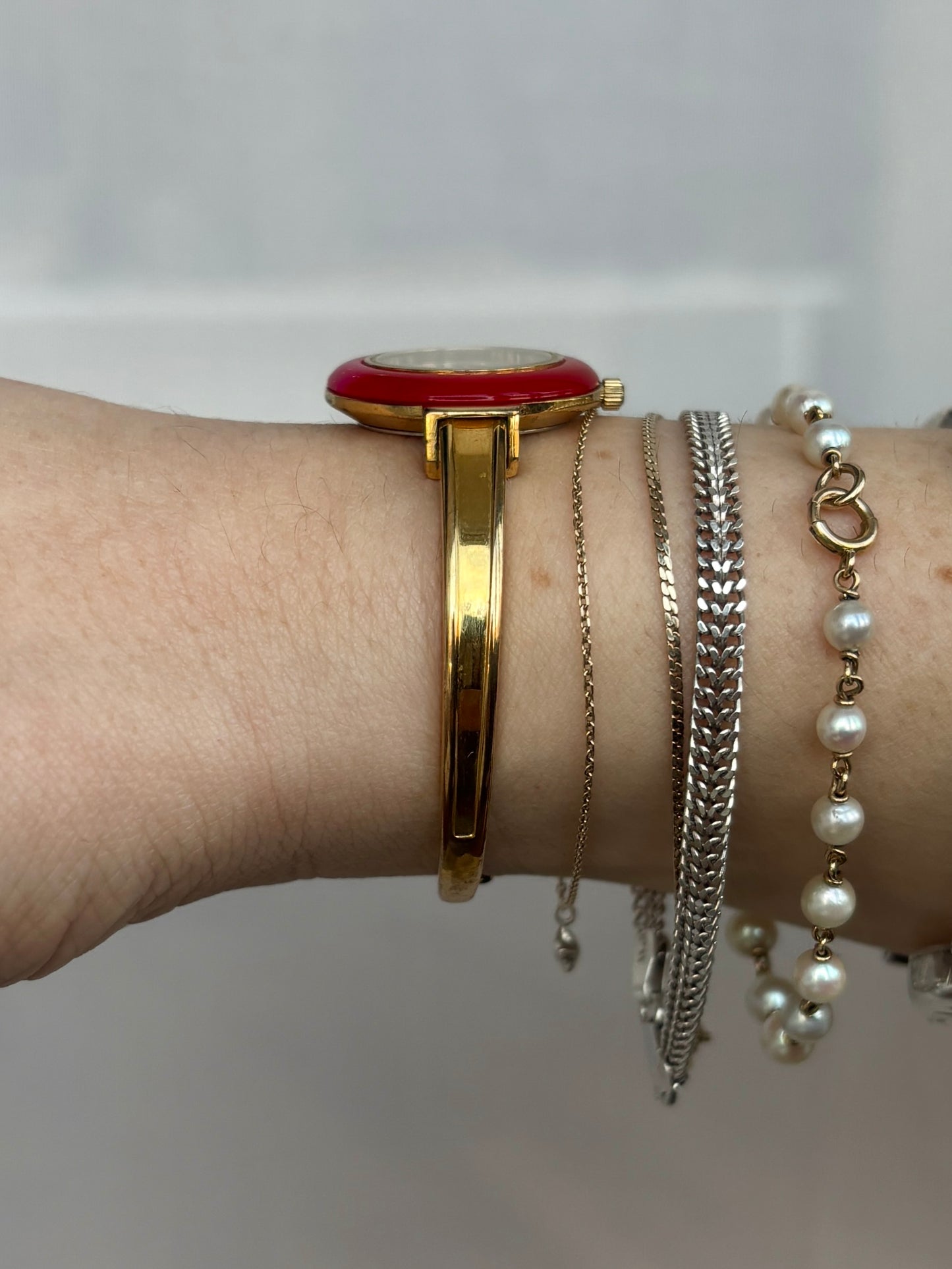 Gold Pearl Dial Interchangeable Bezel Watch
