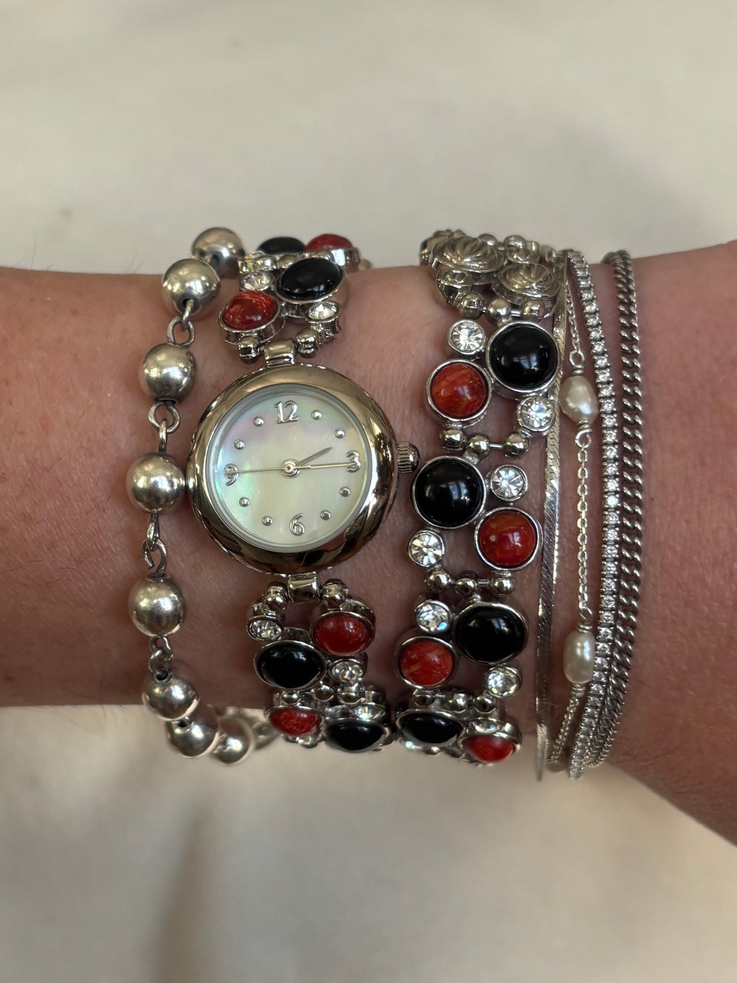 Vintage Stone Watch & Bracelet Stack Set - Working