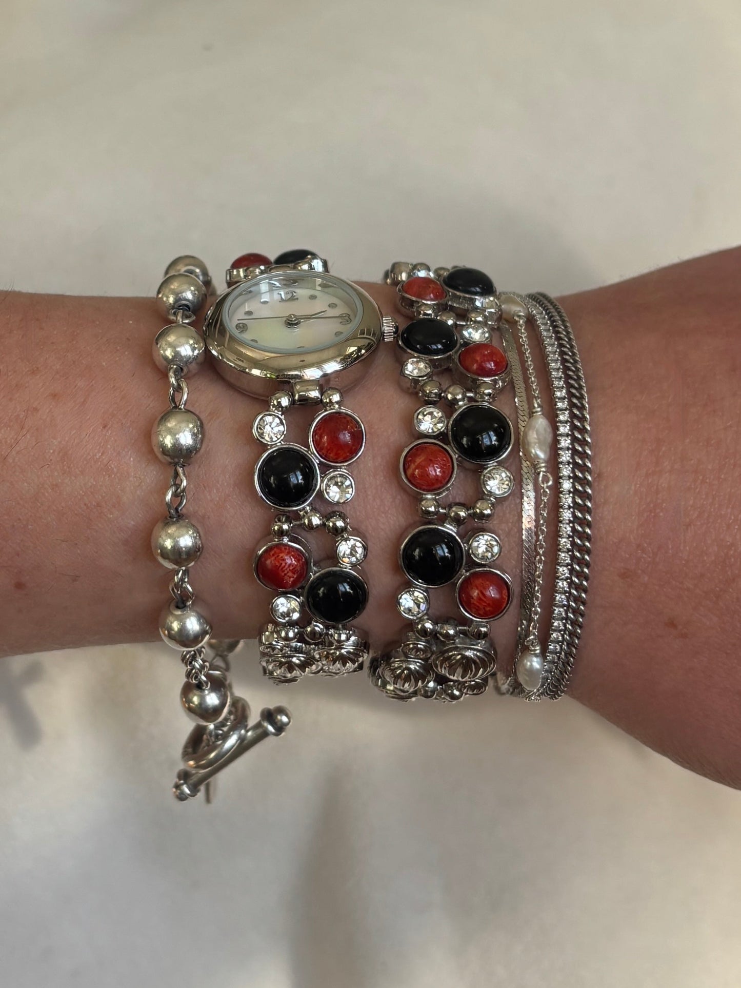 Vintage Stone Watch & Bracelet Stack Set - Working