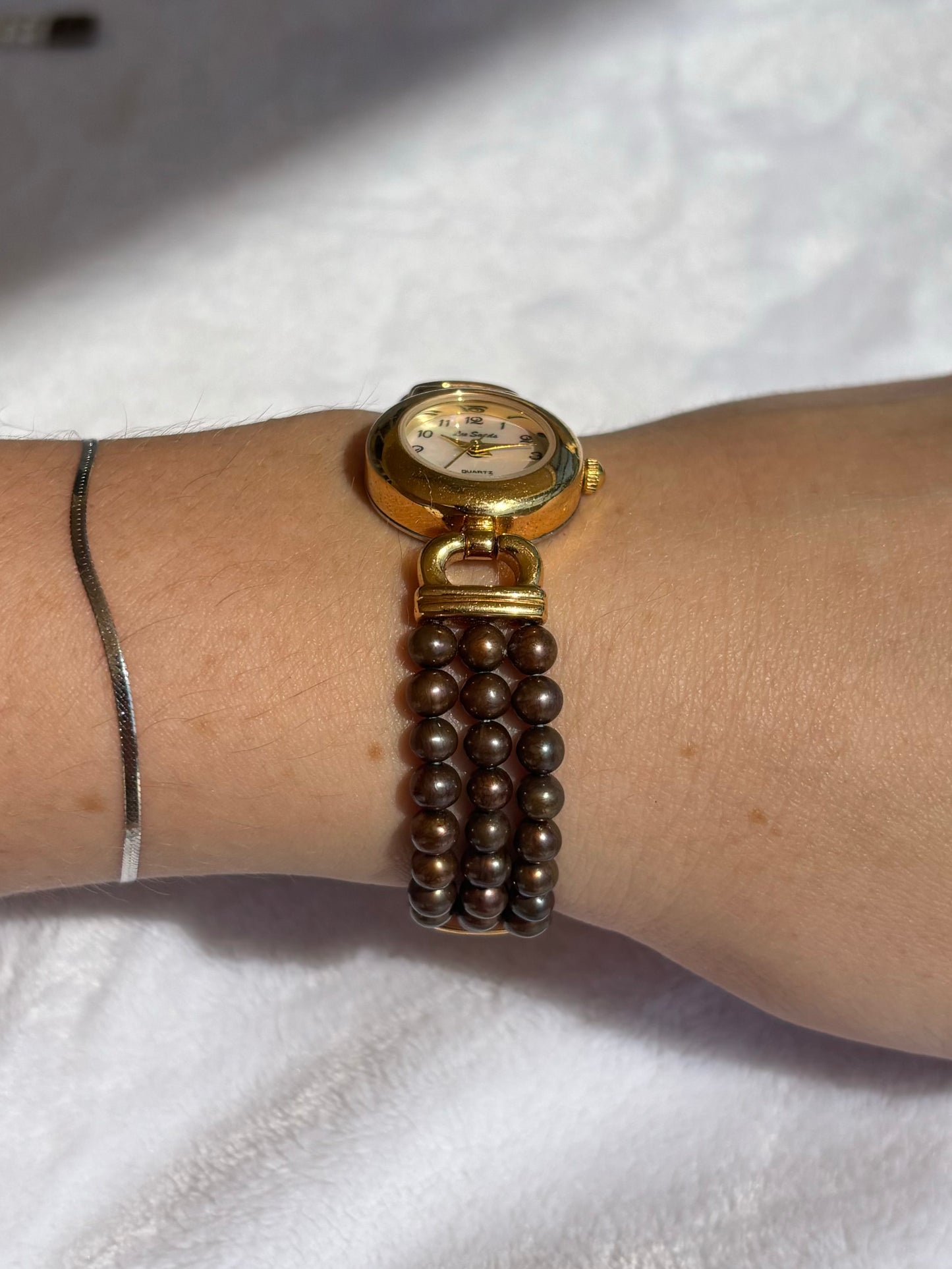 dainty vintage pearl watch - working