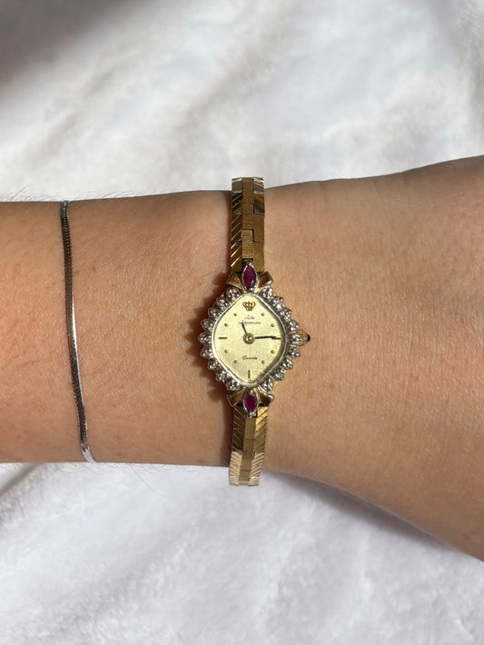 rare vintage jules Jorgensen genuine ruby and diamond watch - working