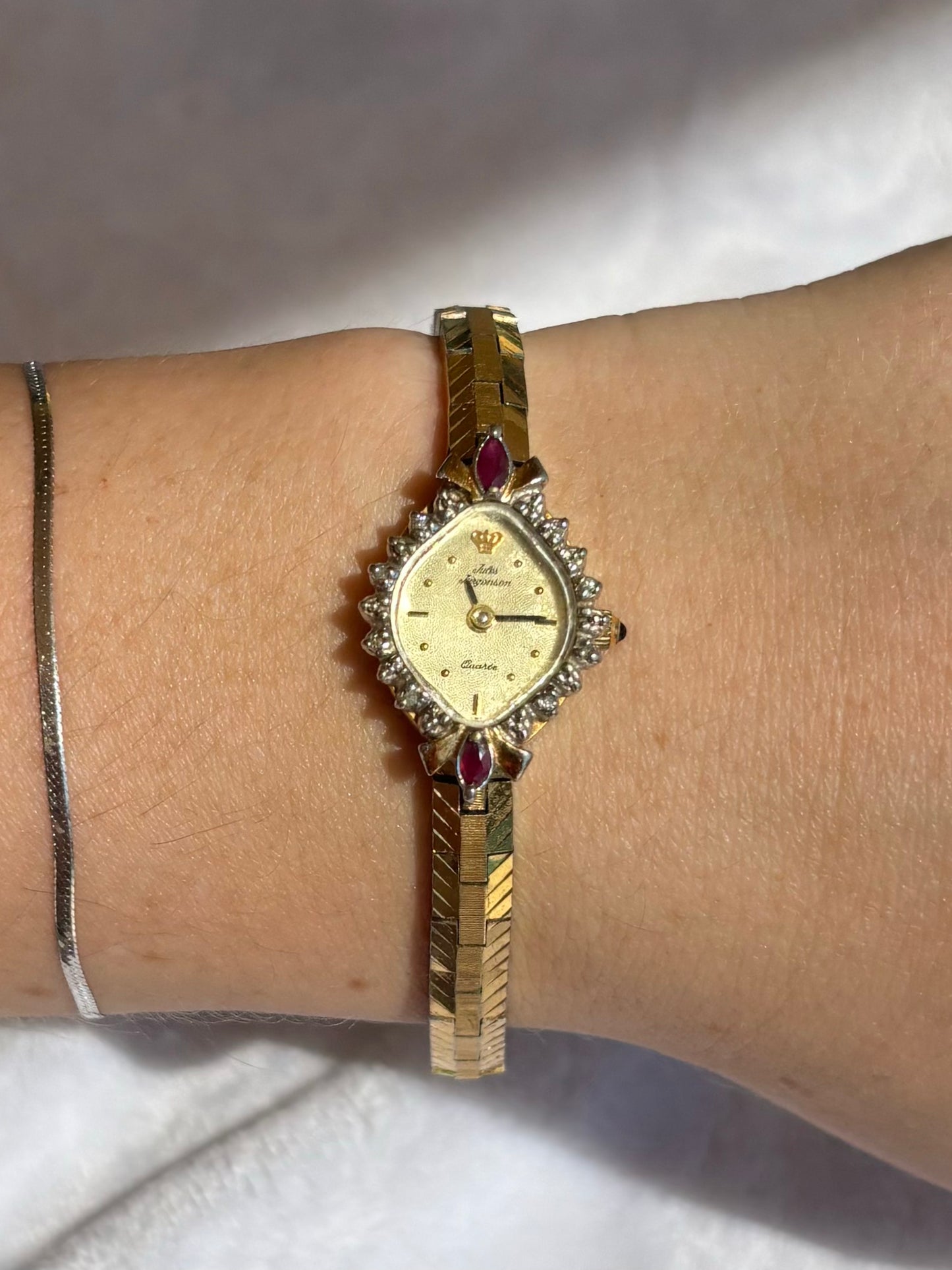 rare vintage jules Jorgensen genuine ruby and diamond watch - working