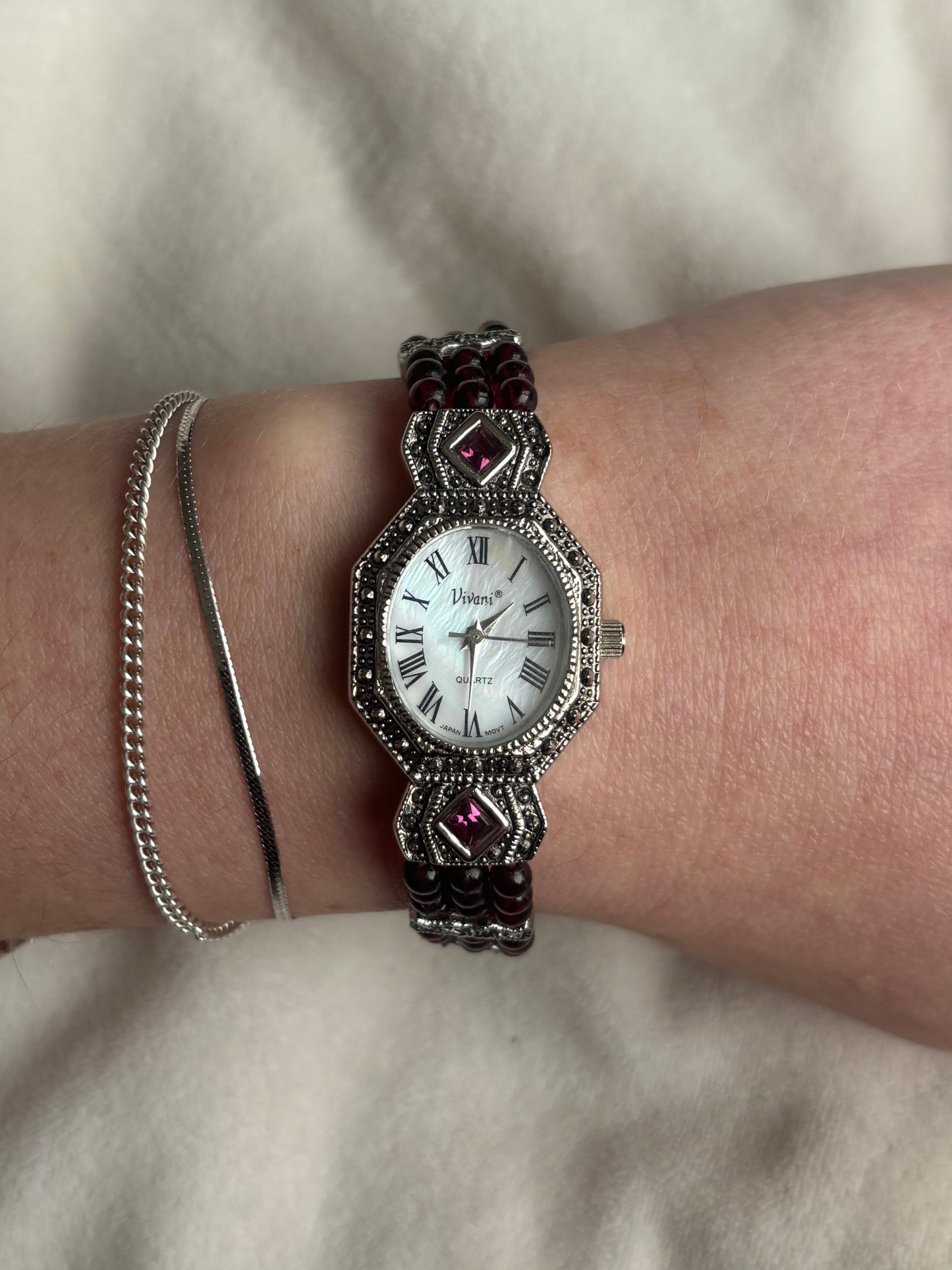 Vintage Beaded Pearl Watch - Working