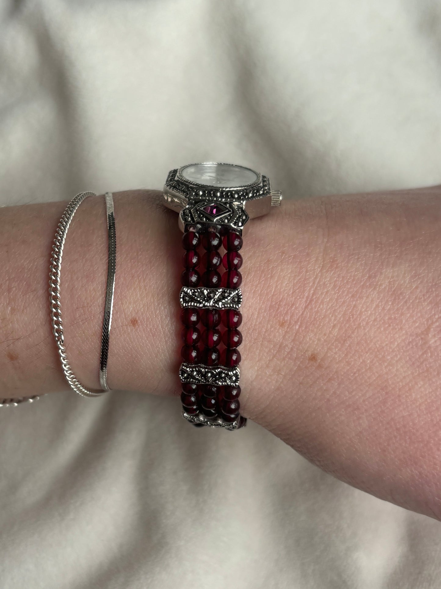 Vintage Beaded Pearl Watch - Working