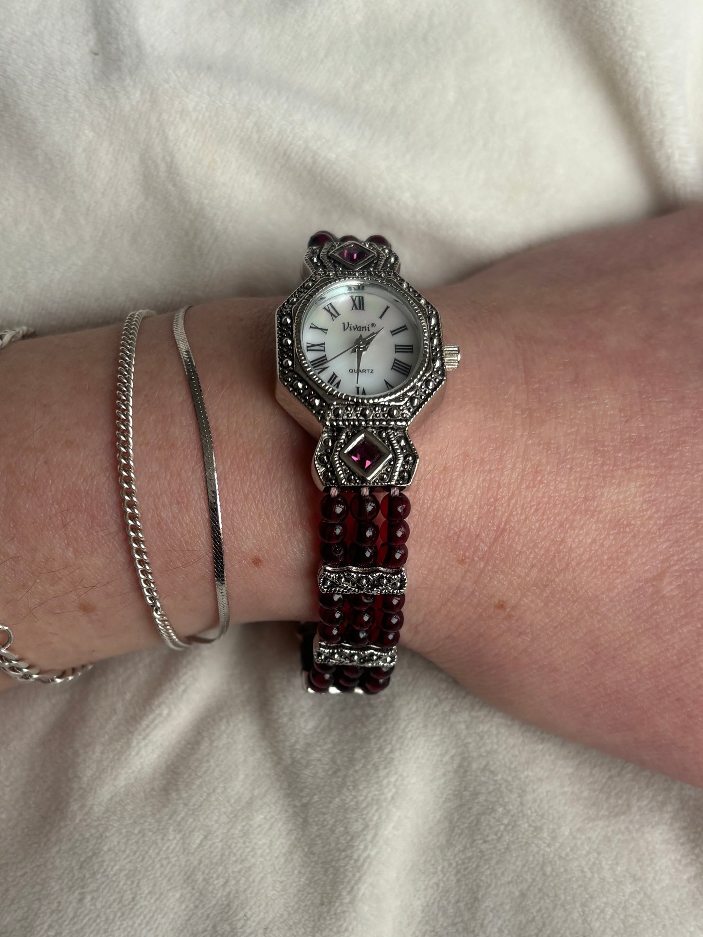 Vintage Beaded Pearl Watch - Working