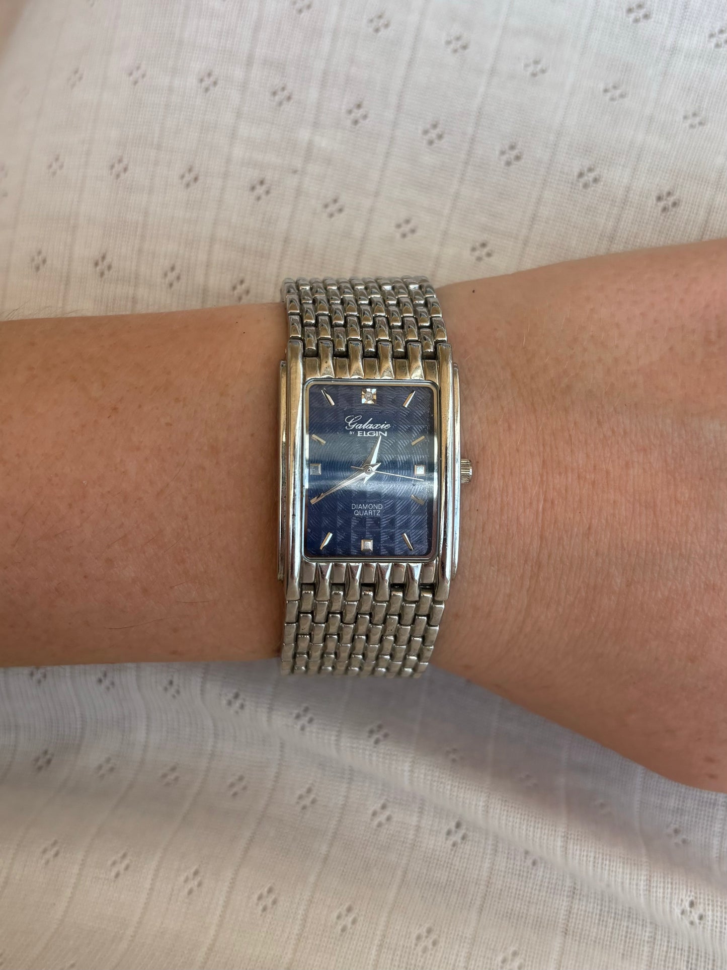 vintage silver & blue bracelet watch - working