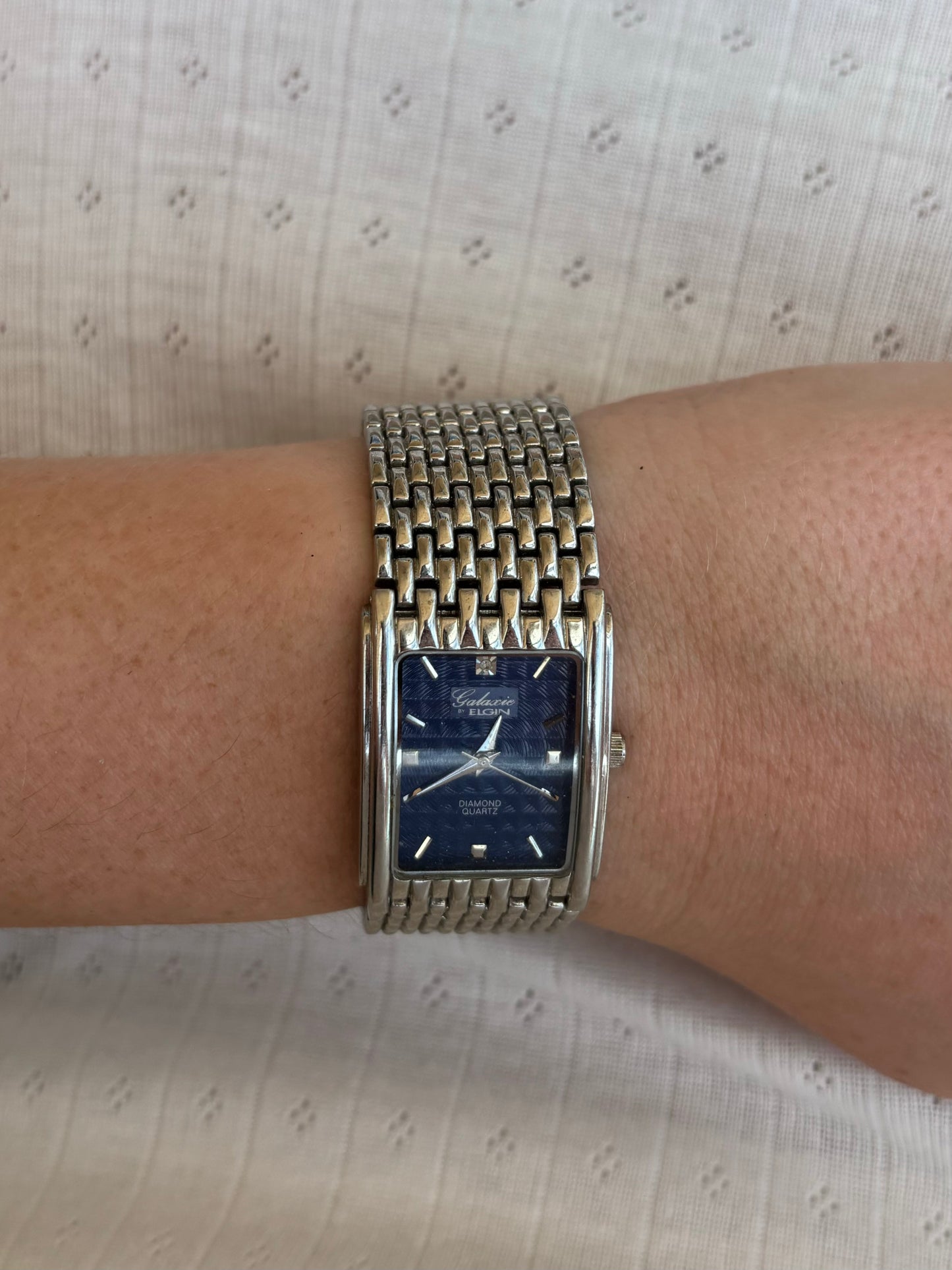 vintage silver & blue bracelet watch - working