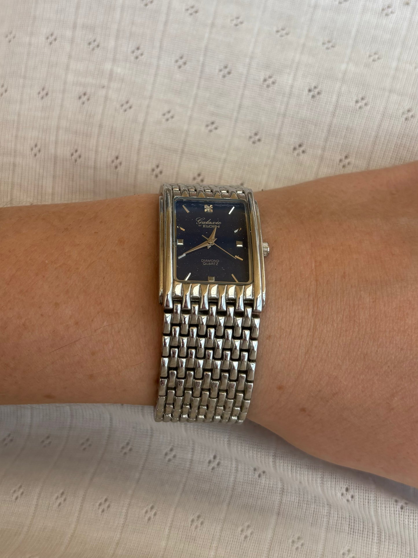 vintage silver & blue bracelet watch - working