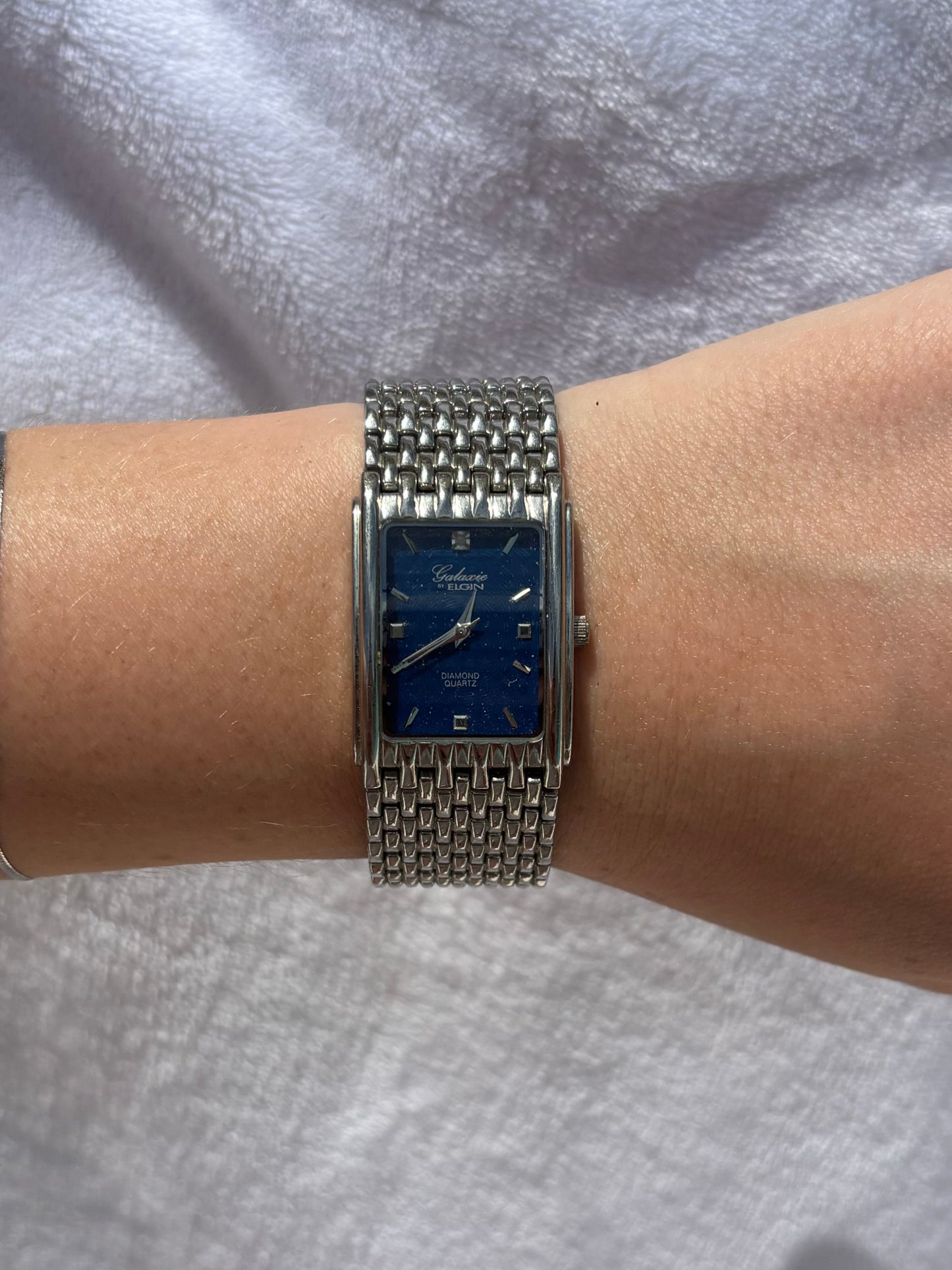 vintage silver & blue bracelet watch - working