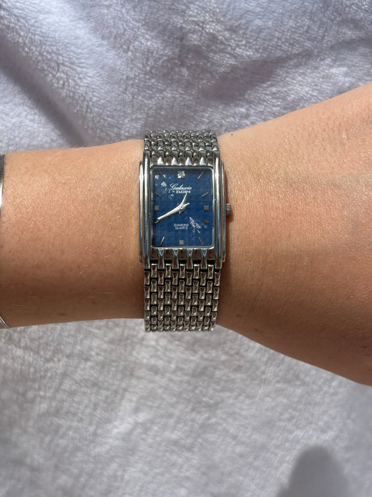 vintage silver & blue bracelet watch - working