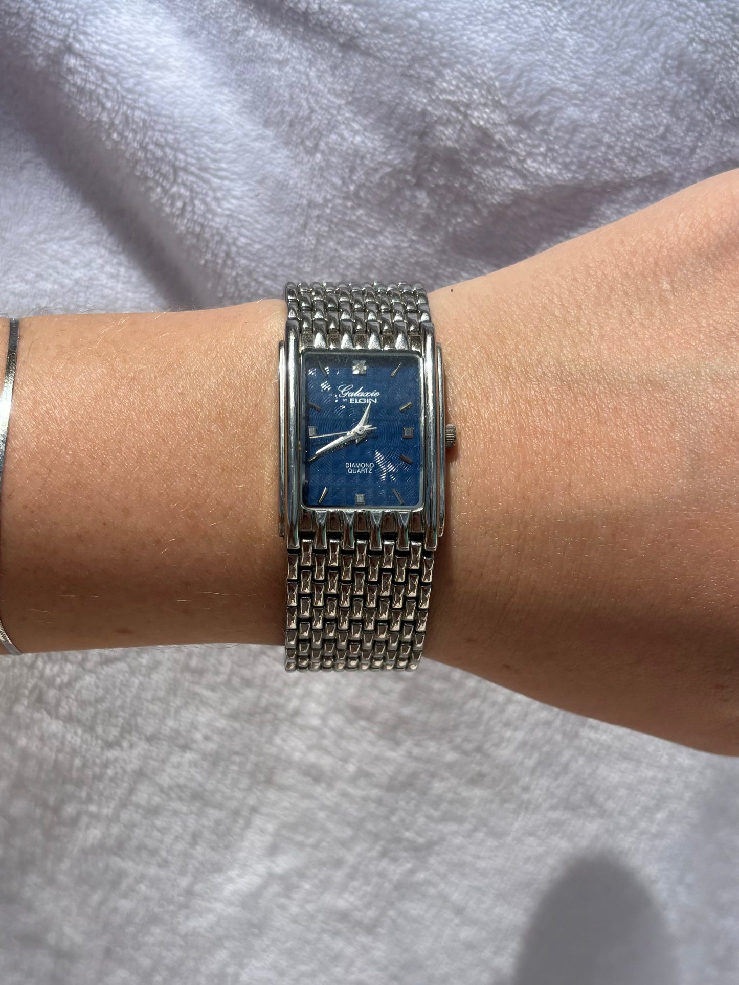 vintage silver & blue bracelet watch - working