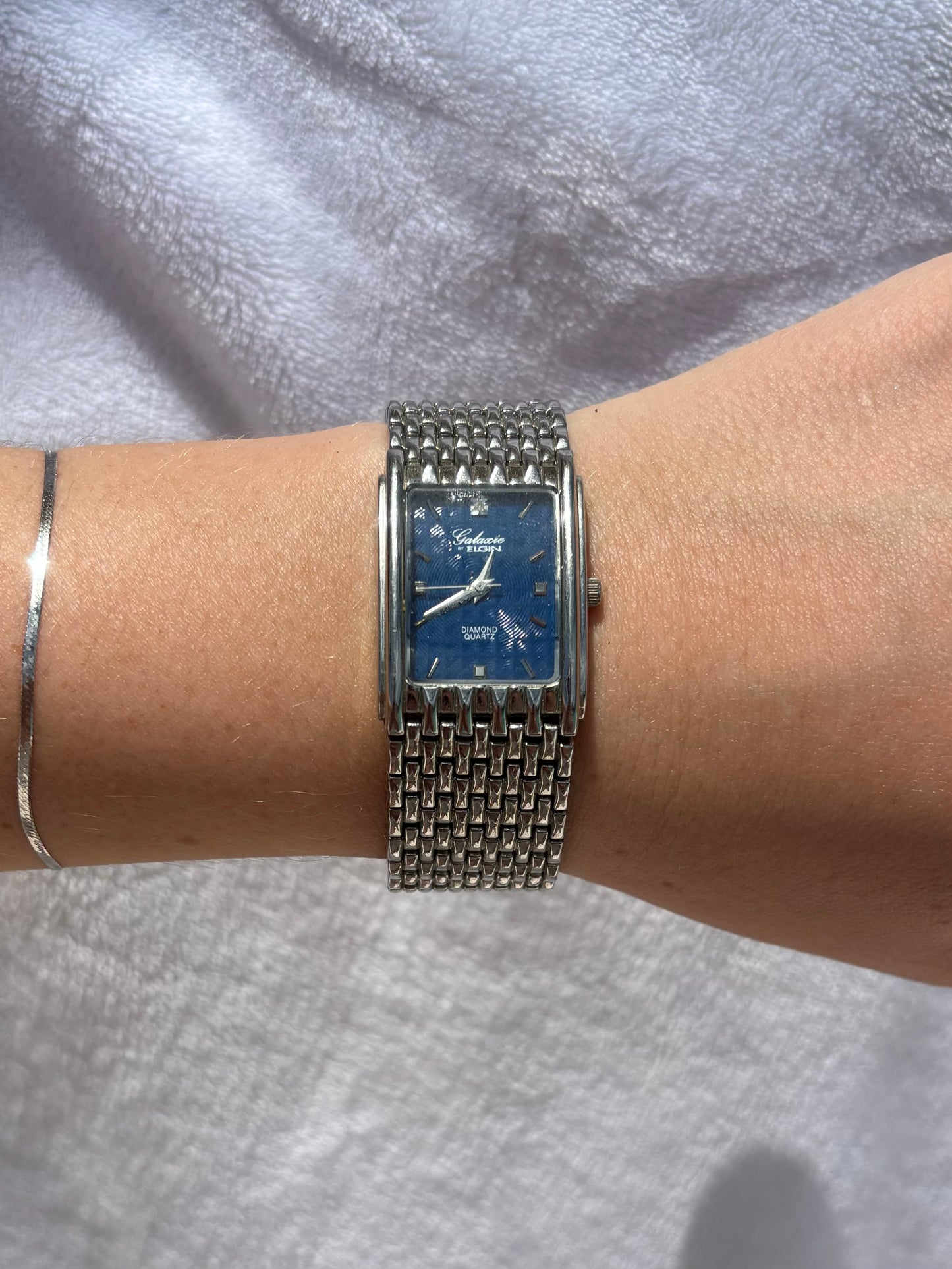 vintage silver & blue bracelet watch - working