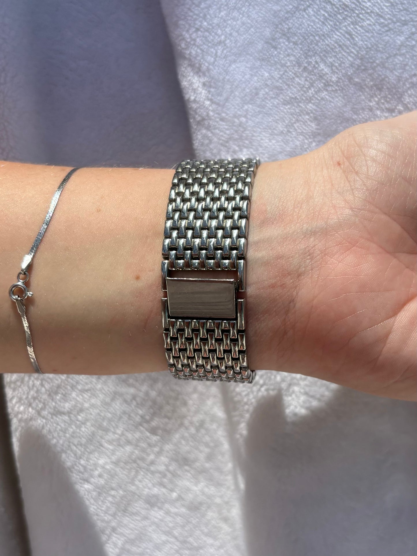 vintage silver & blue bracelet watch - working